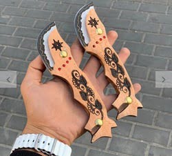 چاقوی گرگ کلکسیونی تیغه طرح دمشقی طول کار 20 سانت