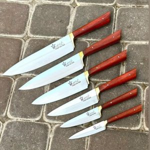 ست چاقو آشپزخانه استیل ضدزنگ ستاره زنجان دسته از پادوک برزیلی بسیار تیز و فوق لاکچری مخصوص عروس و آشپزی