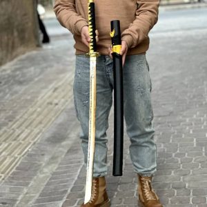شمشیر کاتانا تیغه طلایی بند زرد با کیفیت بسیار بالا
