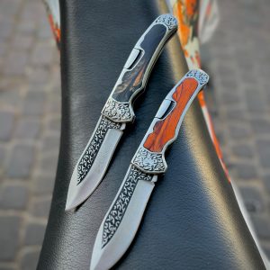 چاقو جیبی کلمبیا طرح سوئیسی مدل گلدار رنگ کهربا