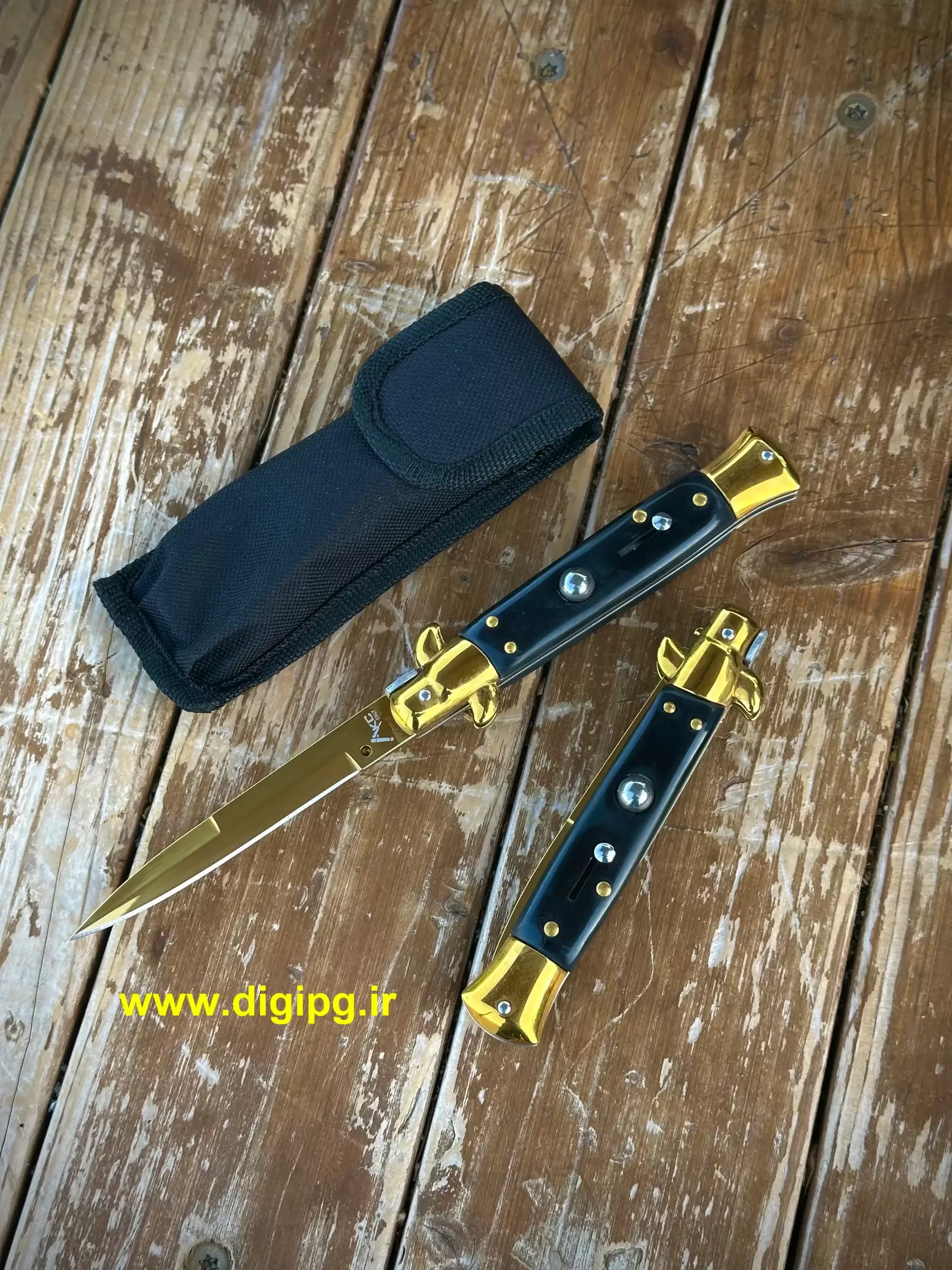 چاقو گادفادر اتوماتیک AKC B (اورجینال) مشکی تیغه طلایی