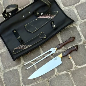 ست شف نایف و چنگال منفرد با کیف چرمی مخصوص (اصل)