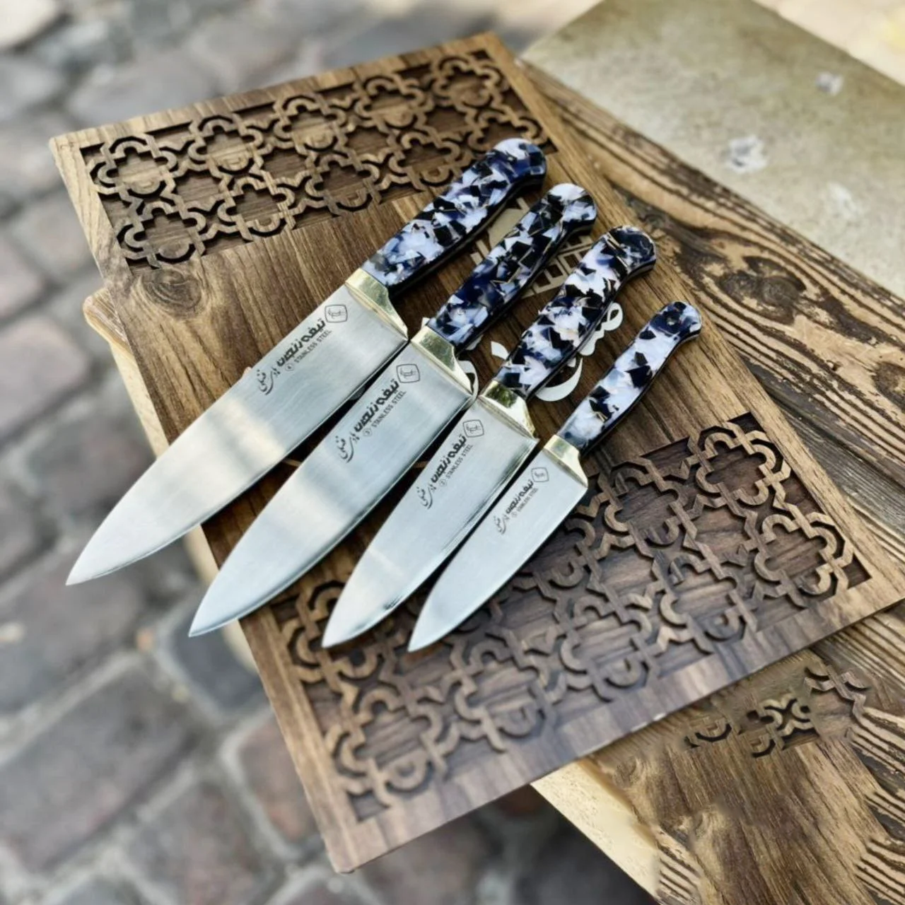 سرویس دسته اپوکسی چاقو اشپزی ۴ تیکه ساخت زنجان برند فضلی