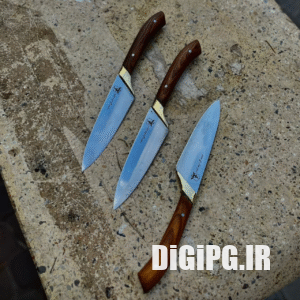 چاقو دم دستی سایز دو تیغه استیل دسته گردو طول کلی 22 cm