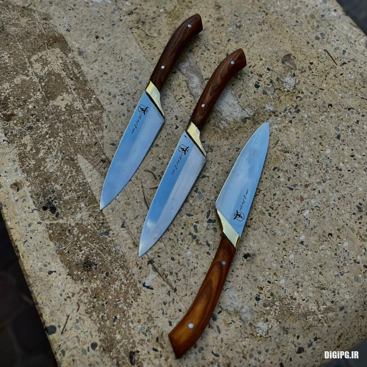 چاقو دم دستی سایز دو تیغه استیل دسته گردو طول کلی 22 cm