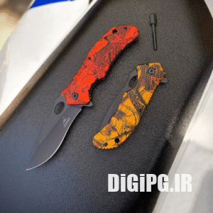 چاقو گربر چخماق دار دو رنگ نارنجی و قرمز
