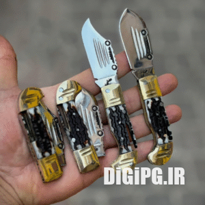 چاقو ضامندار مینی طرح شاخ فولاد چهارده سانتی استاد فضلی