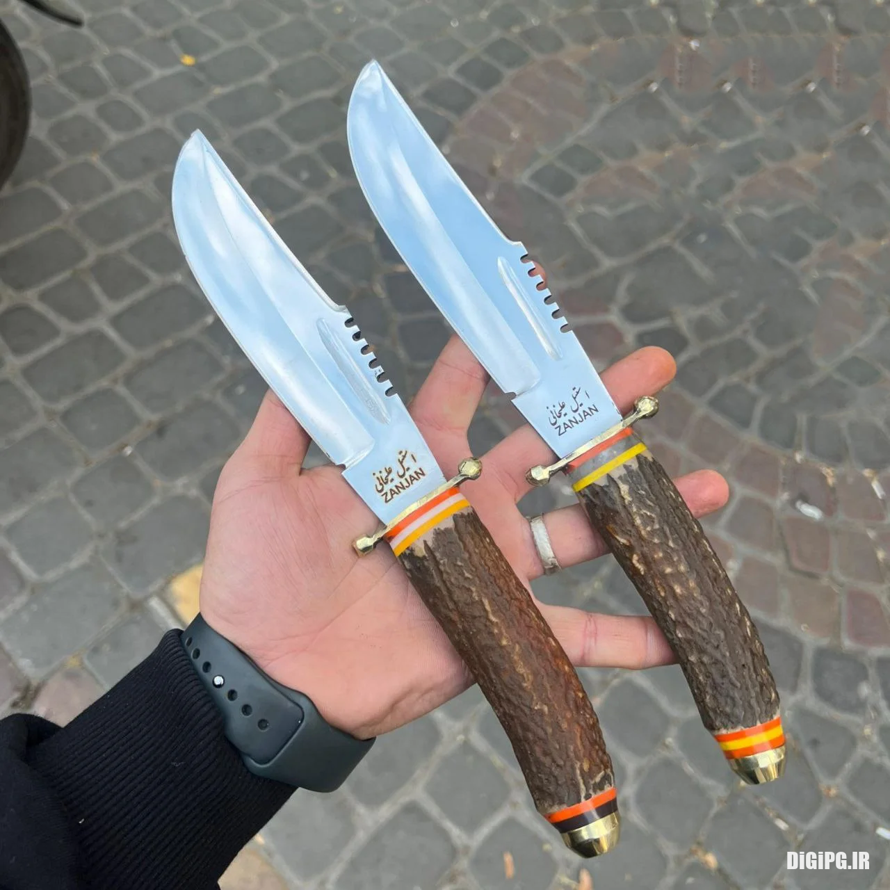 چاقو شکاری استیل علیخانی دسته طرح شاخ همراه با غلاف
