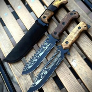 چاقوی شکاری رمبو اره‌ای مشکی با غلاف (پرطرفدارترین مدل ایرانی) - ترکیب قدرت رمبو و کاربردی بودن اره در طبیعت