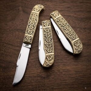 چاقو تاشو دسته زنجان سفارشی تیغه استیل دسته تمام برنجی