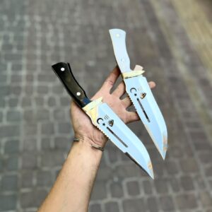 چاقوی شکاری دست‌ساز شیاردار ضخیم با تیغه استیل و دسته دو فیبر آلمانی